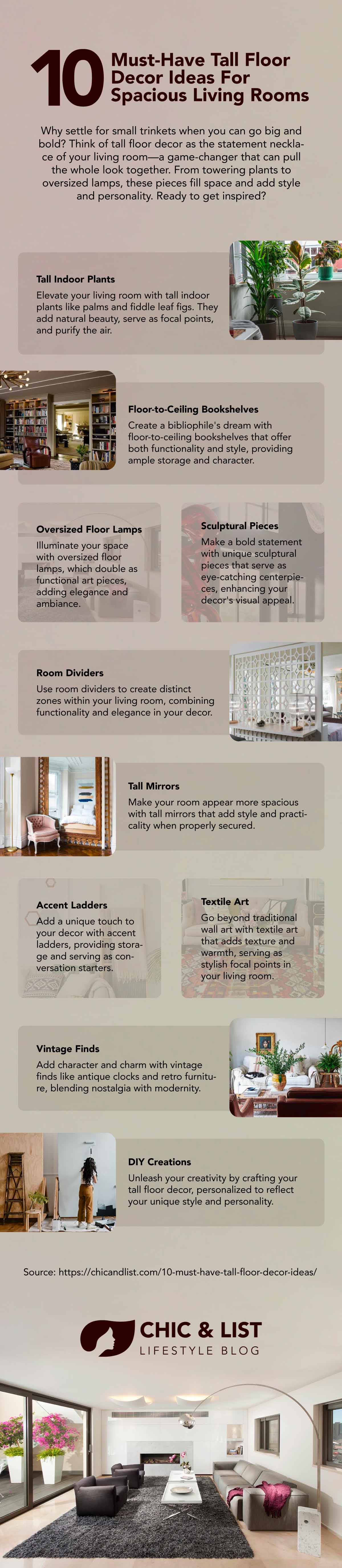 10 Must-Have Tall Floor Decor Ideas for Spacious Living Rooms Infographic
